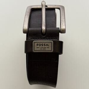 Fossil Black Leather Belt Silvertone Buckle Mens Size 40 Business Casual
